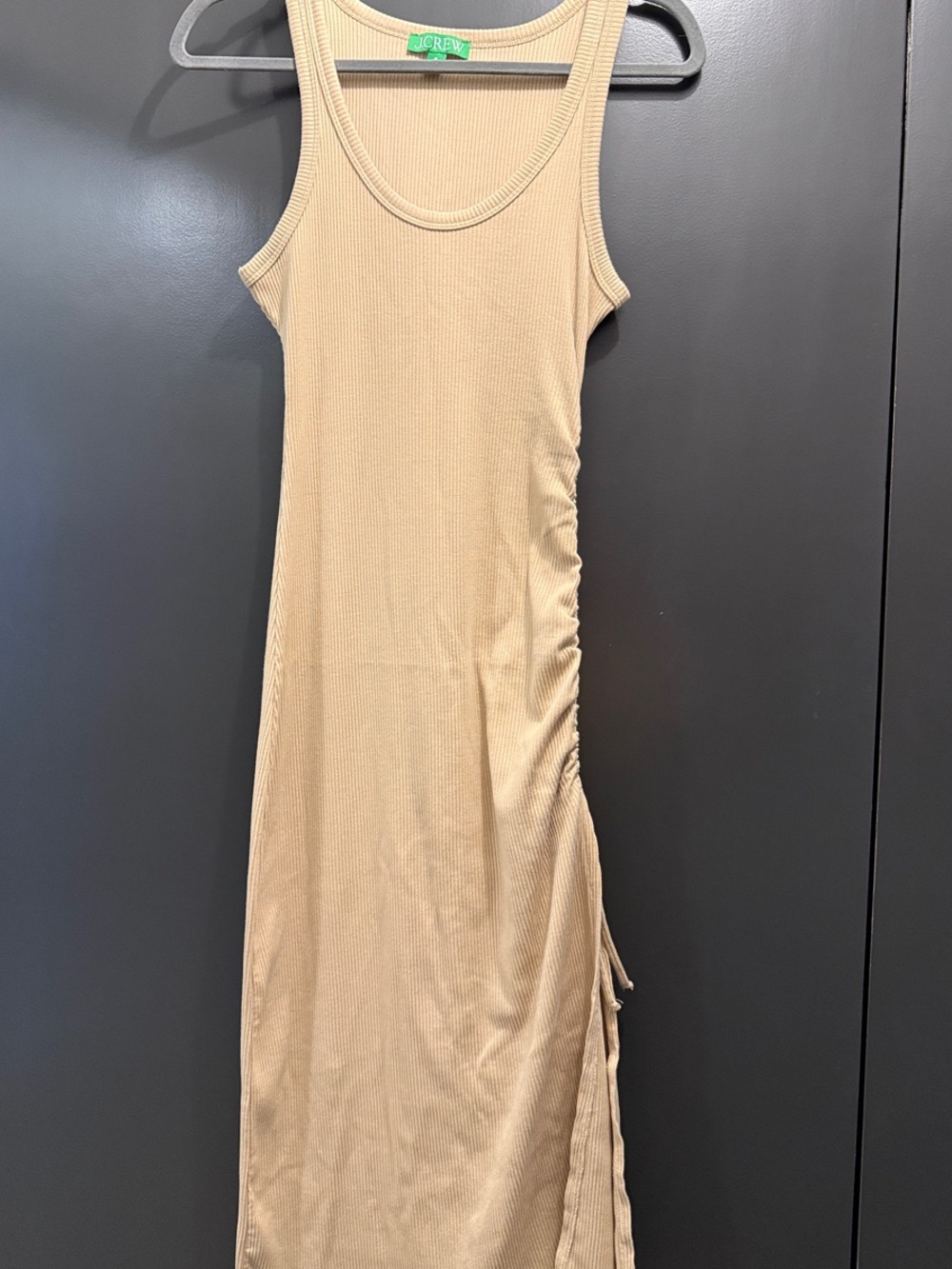 J. Crew Tan Ribbed Midi Tank Dress with Side Ruching